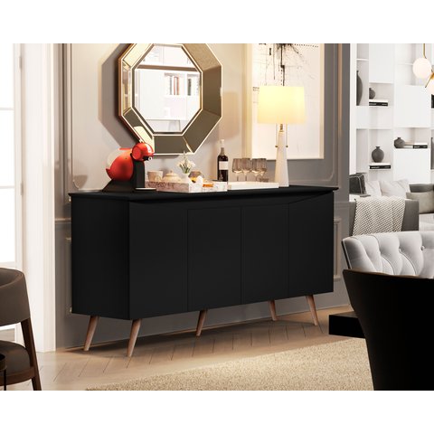 Aparador Buffet Encanto 4 Portas Retrô:preto
