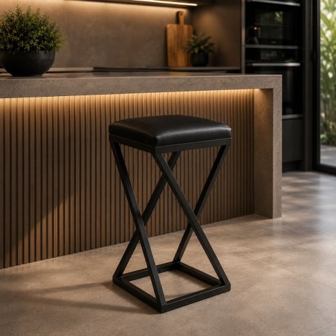 Banqueta Banco 50 cm Balcão Moderno Cozinha Bancada Couro Sintético