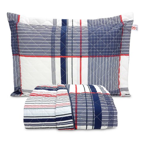 Kit Cobre Leito Solteiro Matelado Estampado Listrado Algodão 2 Peças