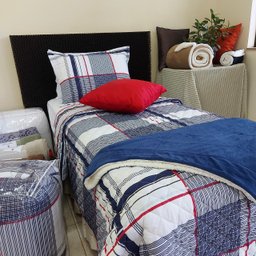 Kit Cobre Leito Solteiro Matelado Estampado Listrado Algodão 2 Peças - 5