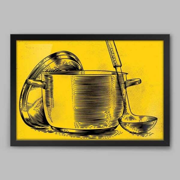Quadro Cozinha Panela - 45x30cm - Moldura Padrão Preto - 1