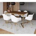 Ver imagem 1 de Mesa Jantar Industrial Amêndoa 137X90Cm Base V C/6 Poltronas Daw Brancas Base Dourada Cor: Amendoa