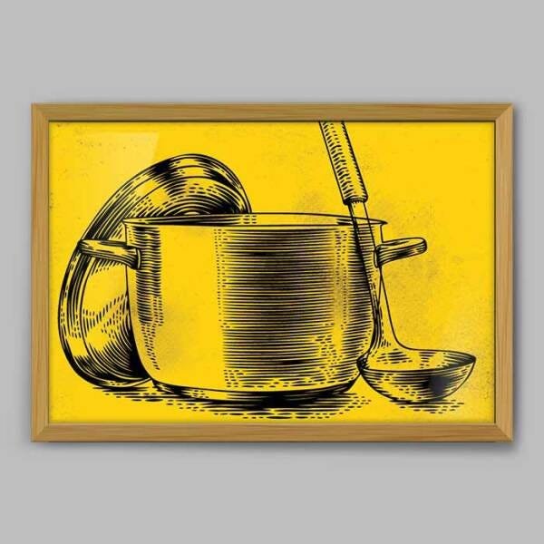 Quadro Cozinha Panela - 45x30cm - Moldura Padrão Madeira - 1