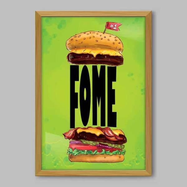 Quadro Cozinha Hamburger da Fome - 90x60cm - Moldura Caixa Madeira - 1