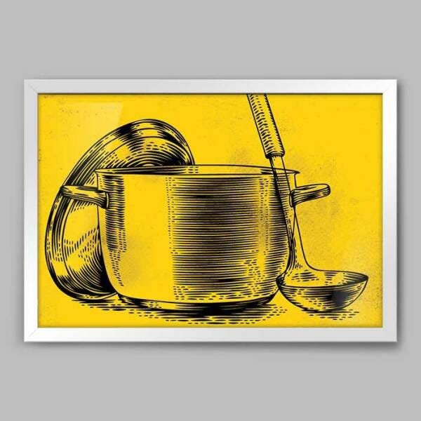 Quadro Cozinha Panela - 60x40cm - Moldura Caixa Branco - 1