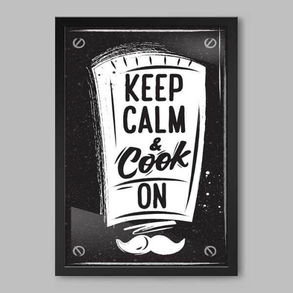 Quadro Cozinha Keep Calm & Cook On - 45x30cm - Moldura Caixa Preto - 1