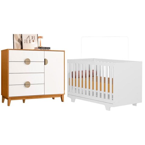 Berço Nacional Life 2217 com Cômoda Sapateira Ipe Branco Cinamomo - Móveis Albatroz