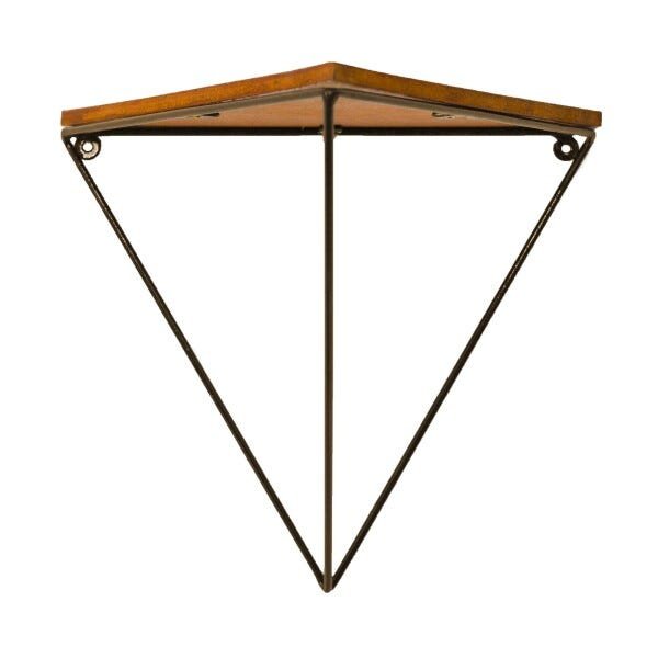 Nicho prateleira triangular metal e madeira 30x30cm Cobre