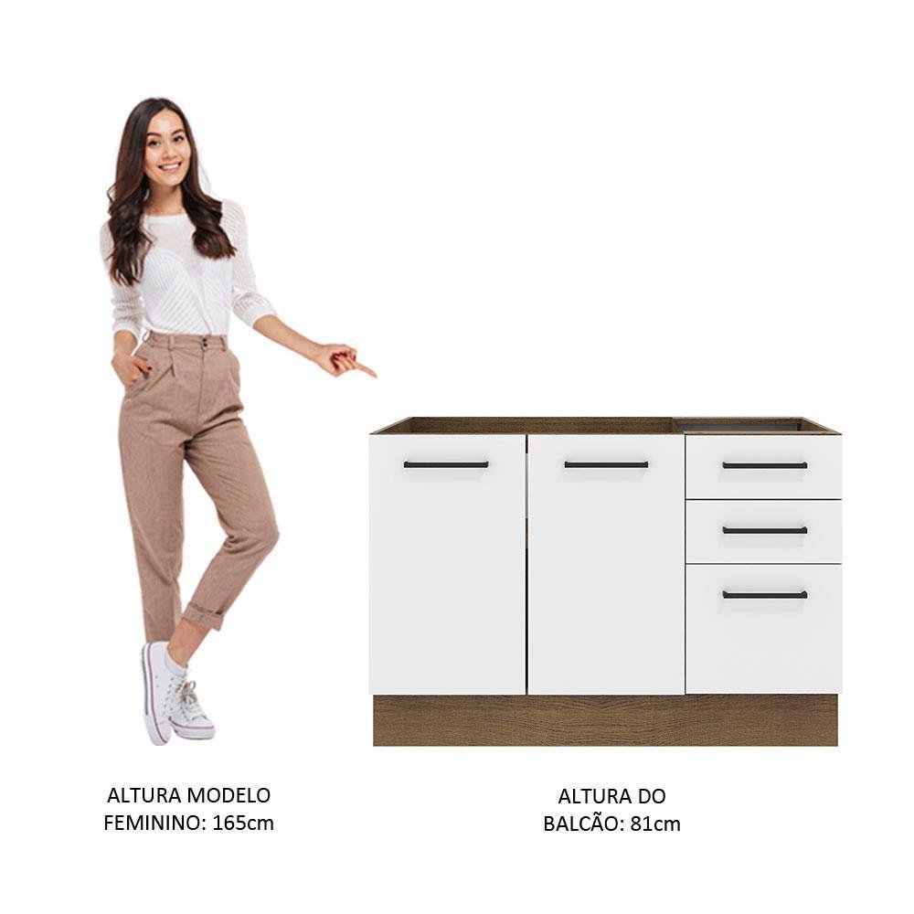 Balcão de Pia Cozinha 2 Portas e 3 Gavetas Rustic/Branco Agata Madesa - 6