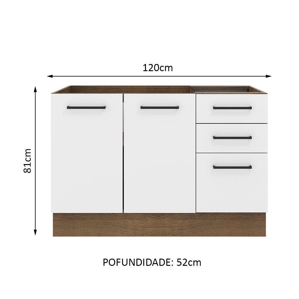 Balcão de Pia Cozinha 2 Portas e 3 Gavetas Rustic/Branco Agata Madesa - 3