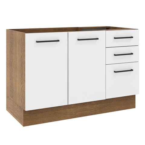 Balcão de Pia Cozinha 2 Portas e 3 Gavetas Rustic/Branco Agata Madesa