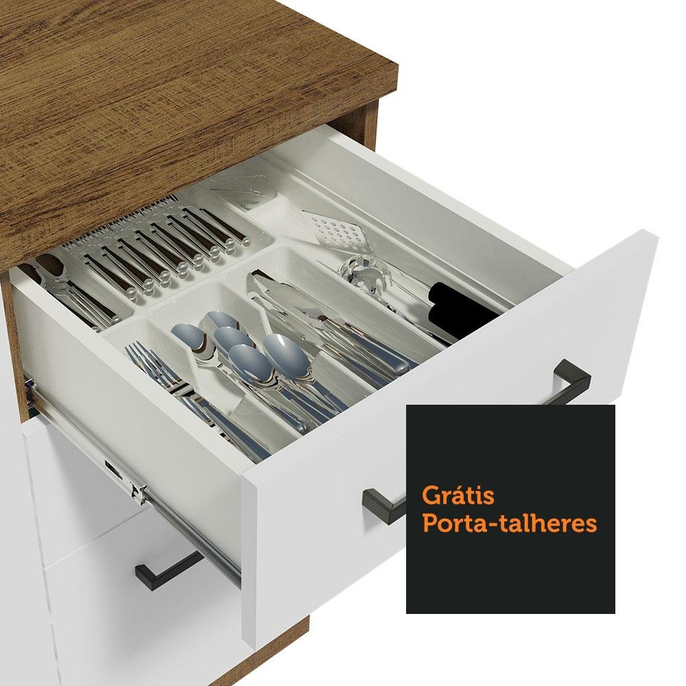 Balcão de Pia Cozinha 2 Portas e 3 Gavetas Rustic/Branco Agata Madesa - 9