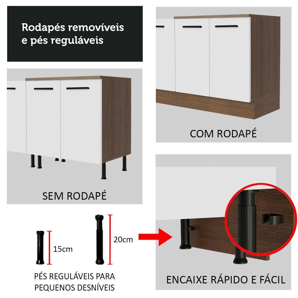 Balcão de Pia Cozinha 2 Portas e 3 Gavetas Rustic/Branco Agata Madesa - 10