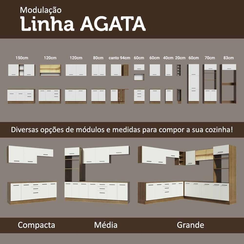 Balcão de Pia Cozinha 2 Portas e 3 Gavetas Rustic/Branco Agata Madesa - 11