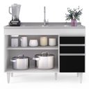 Ver imagem 3 de Balcão Gabinete 120cm 3 Portas 2 Gavetas Michigan Branco/Preto - Lumil Móveis