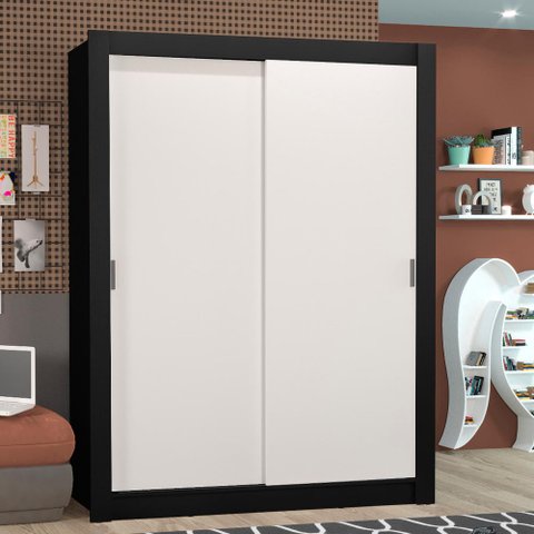 Guarda-Roupa Solteiro Madesa Denver 2 Portas de Correr Preto/Branco Cor:Preto/Branco