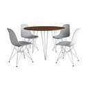Ver imagem 2 de Mesa de Jantar Redonda 90cm Amêndoa Clips 3 Pés com 4 Cadeiras Eames Eiffel Brancas Ferro Branco