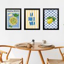 Ver imagem 1 de Kit 3 Quadros Cozinha Italiana Amarelo e Azul 24x18cm - com Vidro:moldura Preta
