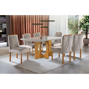 Conjunto Sala de Jantar 6 Lugares Belgica Mesa e Cadeiras Madeira Maciça