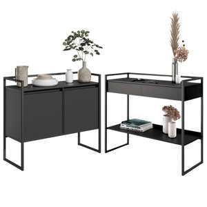 Conjunto Buffet Compacto e Aparador Industrial Preto