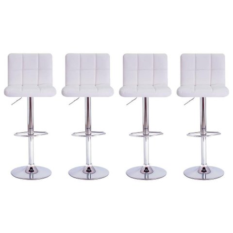 Kit 4 Banquetas Estofadas C/encosto P/cozinha Gir.branca