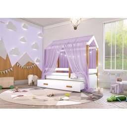 Cama Montessori com Auxiliar Cordão Led e Dossel - Lilás - 4