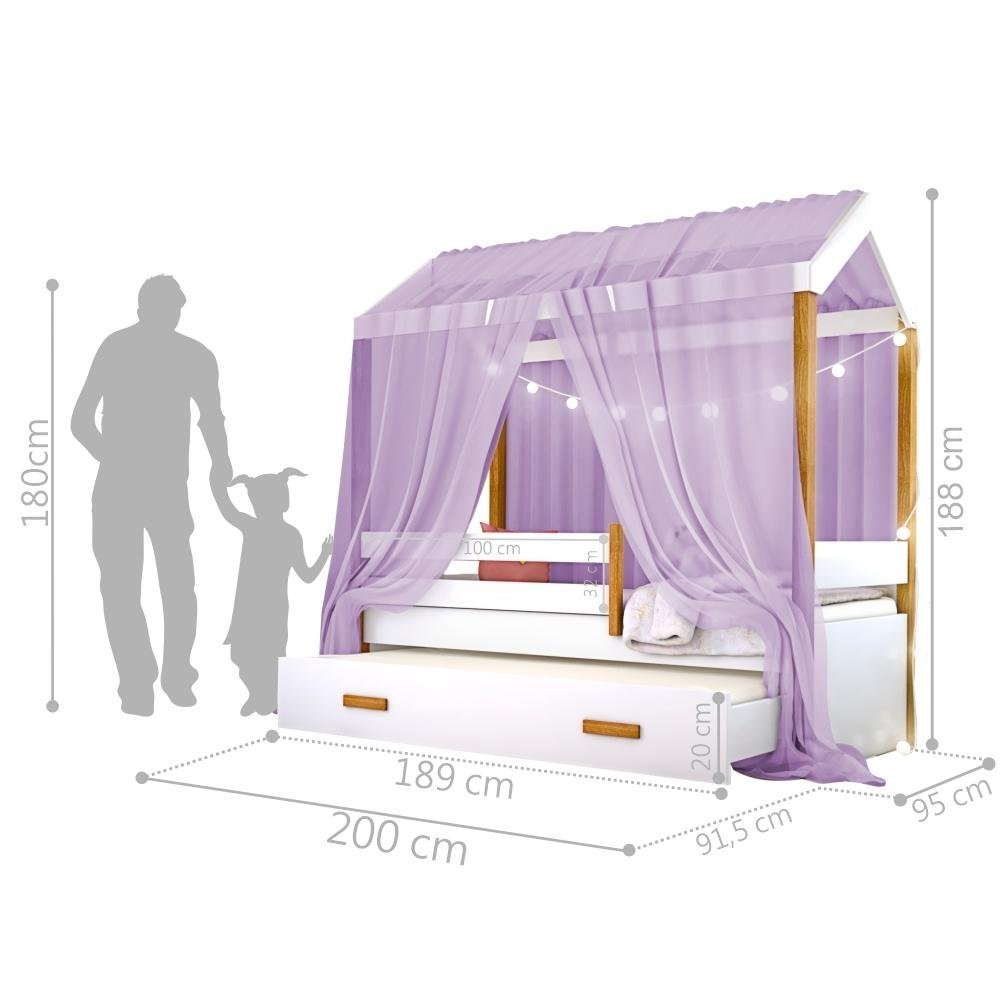 Cama Montessori com Auxiliar Cordão Led e Dossel - Lilás - 2