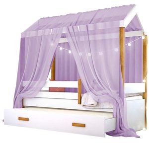 Cama Montessori com Auxiliar Cordão Led e Dossel - Lilás