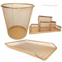 Ver imagem 1 de Kit Escritório Lixeira, Organizador De Mesa, Bandeja Organizadora Dourado