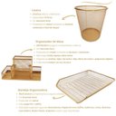 Ver imagem 3 de Kit Escritório Lixeira, Organizador De Mesa, Bandeja Organizadora Dourado