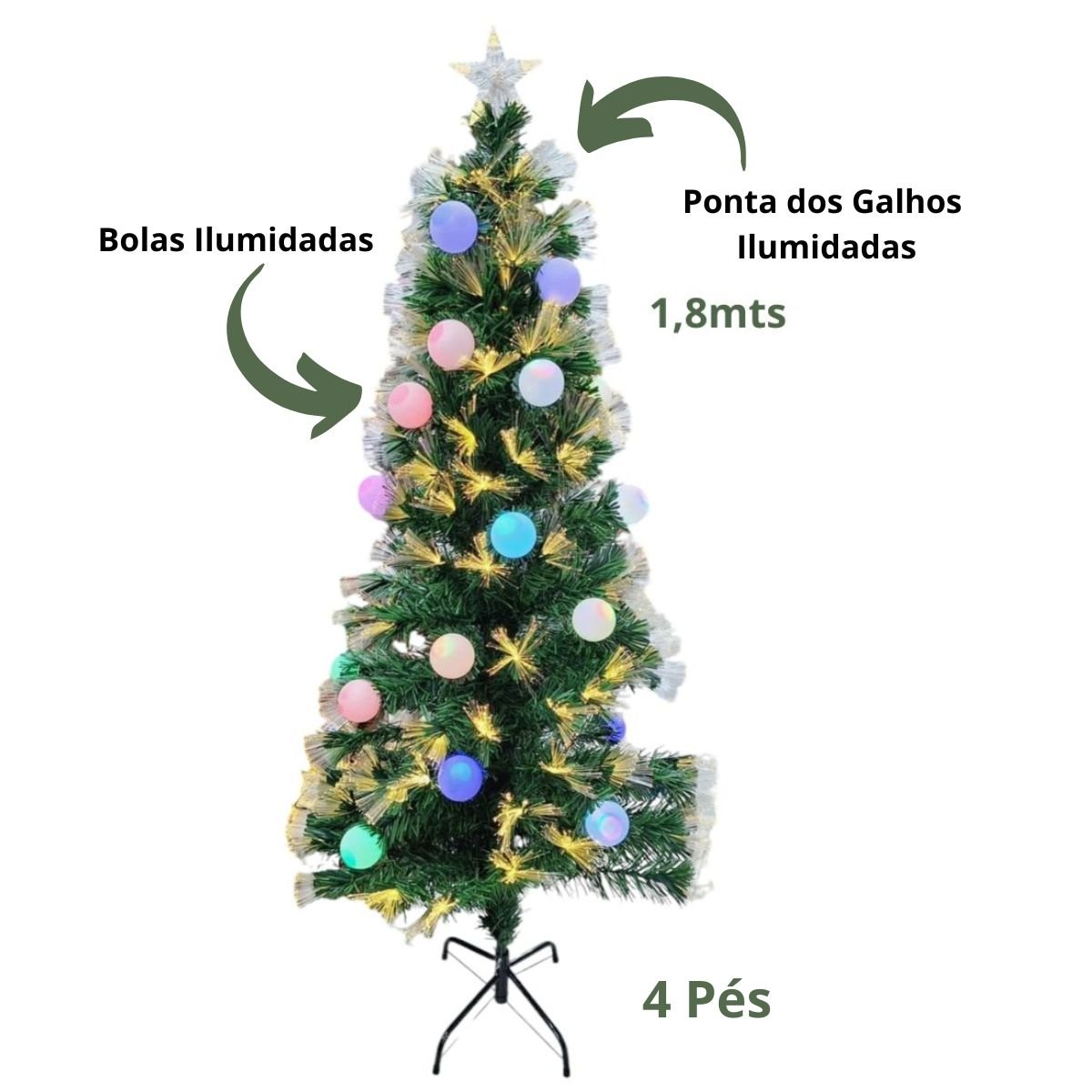 Árvore de Natal com Enfeite Fibra Ótica e Pisca Pisca em Led - 2