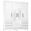 Ver imagem 3 de Guarda Roupa Roupeiro Casal Mônaco 4 Portas 6 Gavetas com Espelho e Pés PVC Branco Demóbile