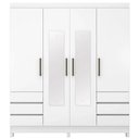 Ver imagem 1 de Guarda Roupa Roupeiro Casal Mônaco 4 Portas 6 Gavetas com Espelho e Pés PVC Branco Demóbile
