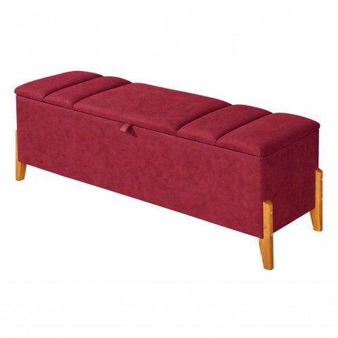 Recamier Calçadeira Baú Luxo 140cm Casal Suede MDF Bordô do Lar