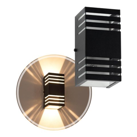 Arandela 2 Focos Efeito 6 Frisos Alumínio Interna e Externa Preta St2754