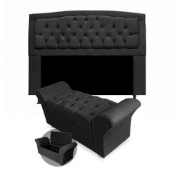 Kit Cabeceira Geovana + Calçadeira Baú Veneza Casal 140cm Suede - Renascer Decor:Preto - 1