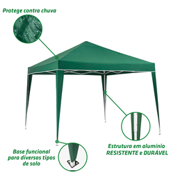Tenda Articulada Gazebo 3x3m Articulado Alumínio Praia Camping com Bolsa - Verde - 6