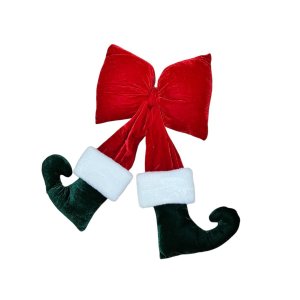 Laço Vermelho Aveludado Enfeite Natal Vila Natalina 35cm 45cm e 60cm Tamanho:bota M