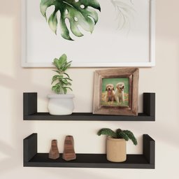 Kit 2 Prateleiras Formato Nicho 50x15x10cm - com Suporte para Fixação Incluso em Mdf Preto - 1