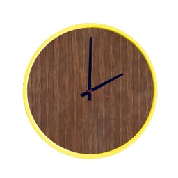 Relógio Round Amarelo Mostrador Pau Ferro Ponteiro Preto 50 cm - 1