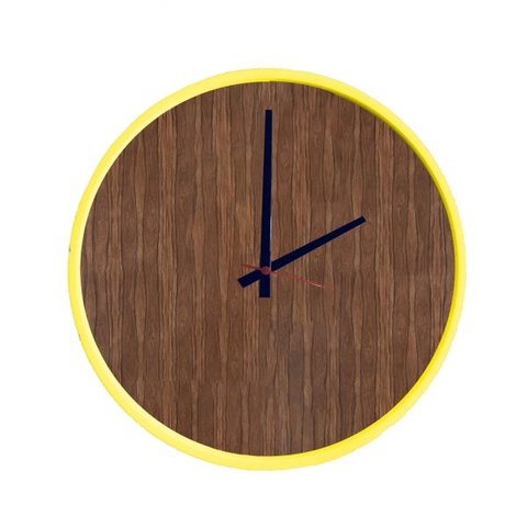 Relógio Round Amarelo Mostrador Pau Ferro Ponteiro Preto 50 cm
