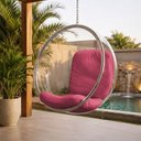 Ver imagem 1 de Poltrona Bubble Chair Couro Sintético Linha Premium Design Moderno Sala Quarto Decorativo - Rosa