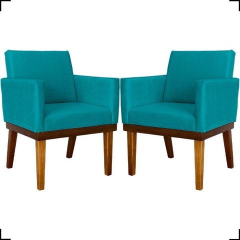 Kit 2 Poltronas Decorativa para Sala Recepção Consultório Escritório Base em Madeira Divine