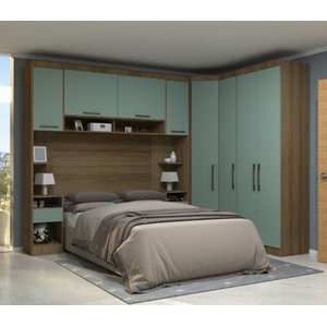 Guarda Roupa Dormitório Modulado Paris Casal Queen 1,58 M Canto - Roupeiro Luciane M01:avelã / Verde