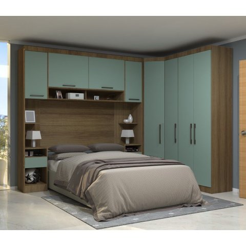 Guarda Roupa Dormitório Modulado Paris Casal Queen 1,58 M Canto - Roupeiro Luciane M01:avelã / Verde