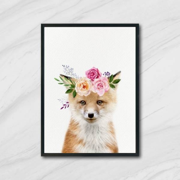 Quadro Decorativo Raposinha Coroa de Flores - 1