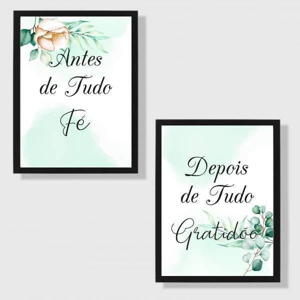 Kit 2 Quadros Fé e Gratidão - Floral Suave - 1