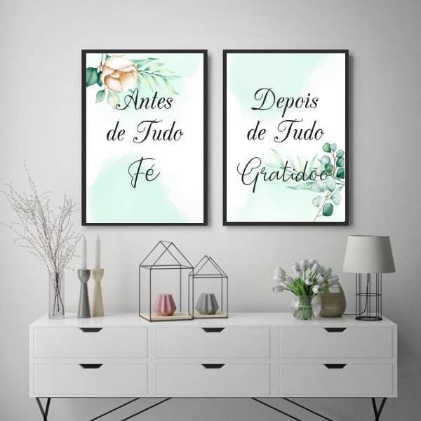 Kit 2 Quadros Fé e Gratidão - Floral Suave - 2