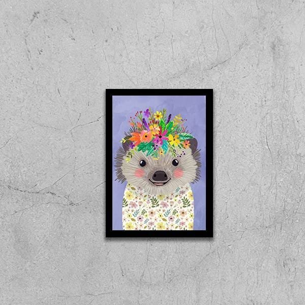 Quadro Decorativo Ilustração Infantil Porco Espinho Coroa - 1