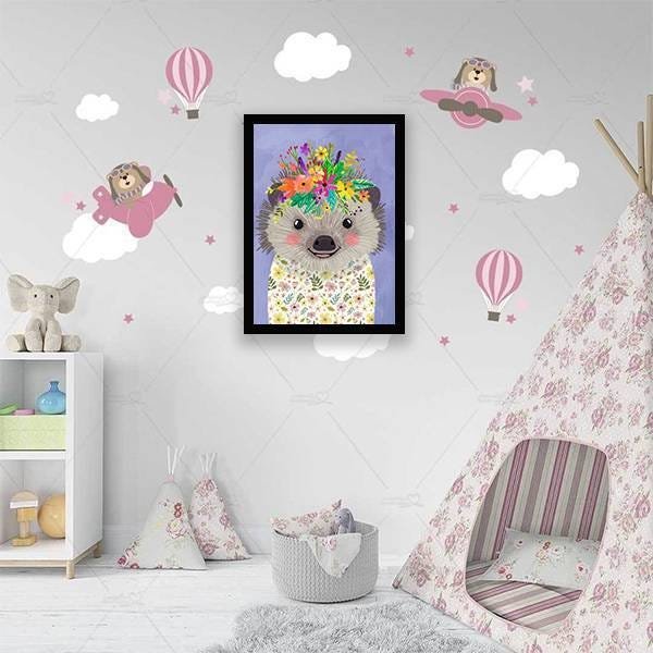 Quadro Decorativo Ilustração Infantil Porco Espinho Coroa - 2